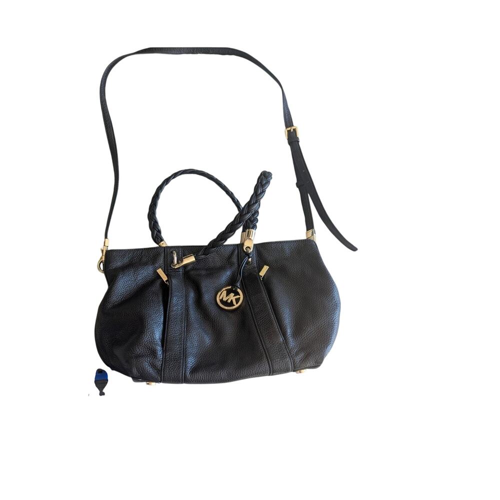 Michael Kors Black Leather Shoulder Bag Satchel Handbag, Gold Hardware - Picture 7 of 8